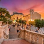 Taormina, Italy - September 22, 2022: Taormina central square, Sicily islands, Italy