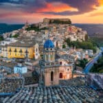 View of Ragusa (Ragusa Ibla), UNESCO heritage town on Italian island of Sicily. View of the city in Ragusa Ibla, Province of Ragusa, Val di Noto, Sicily, Italy.